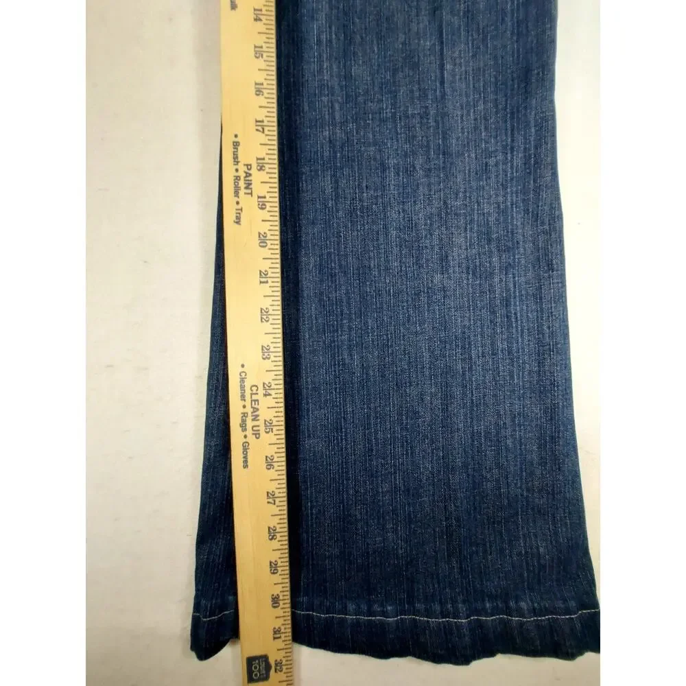 Tahari Women's Dark Wash Wide Leg Denim Trouser Jeans Boho Flare Size 34 Waist